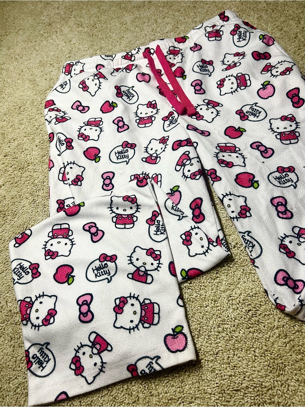 Hello Kitty Sanrio S/M Fleece Pajama Pants Pink White Y2K Sleepwear